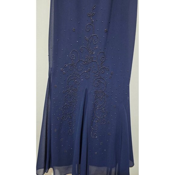 R&M Richards Evening Dress 16W Blue Beaded Mother of Bride Chiffon Trumpet Event - Picture 3 of 12